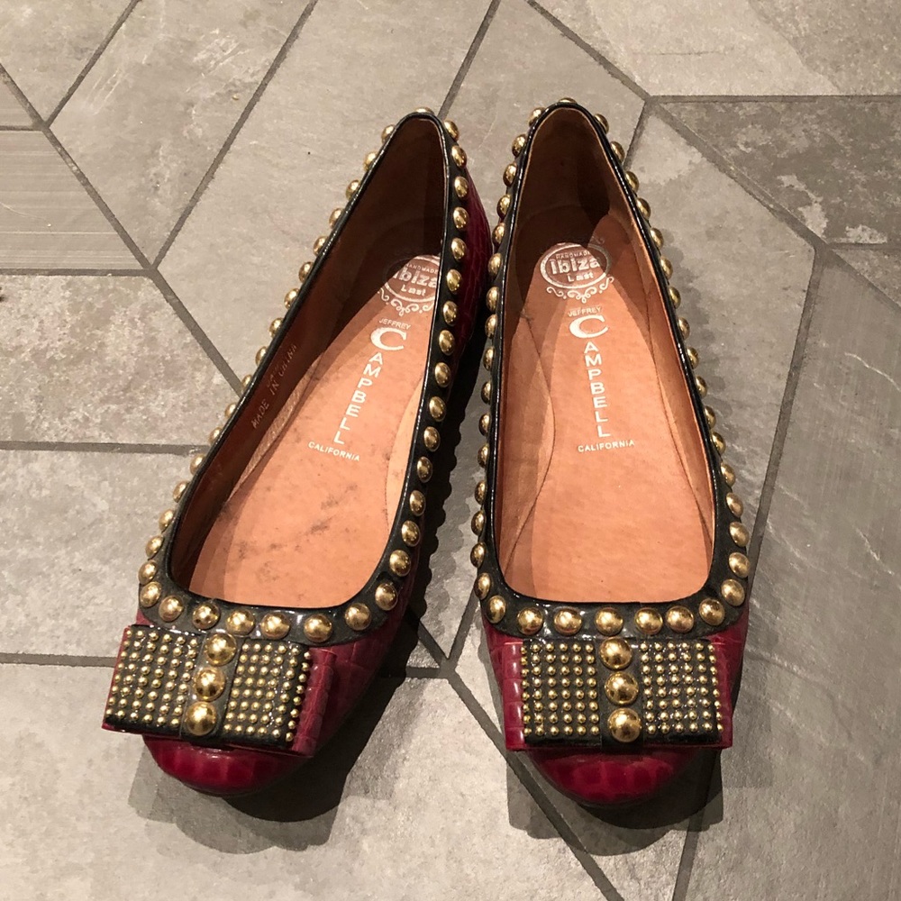 Jeffrey Campbell red ballet flats with gold studs